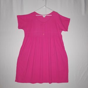 Appel Babydoll Dress Pink Gauze Short Sleeve Button Scoop Neck Midi 90s